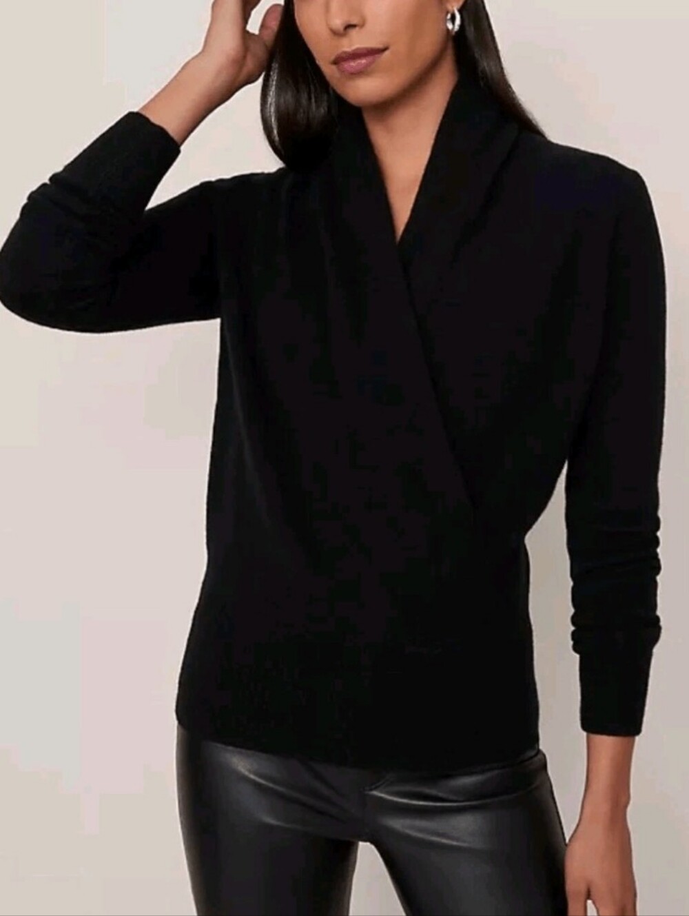 Ann Taylor Cashmere Shawl Collar Wrap Sweater Black Women’s Large